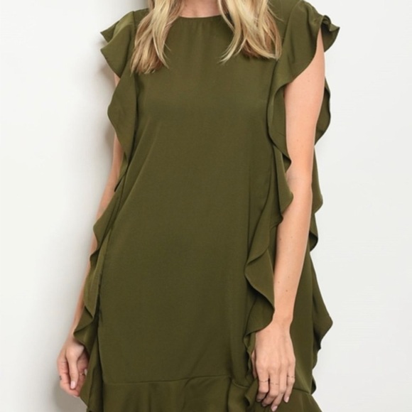 Very J | Black Sheath Ruffle Mini Sleeveless Dress - Picture 3 of 8